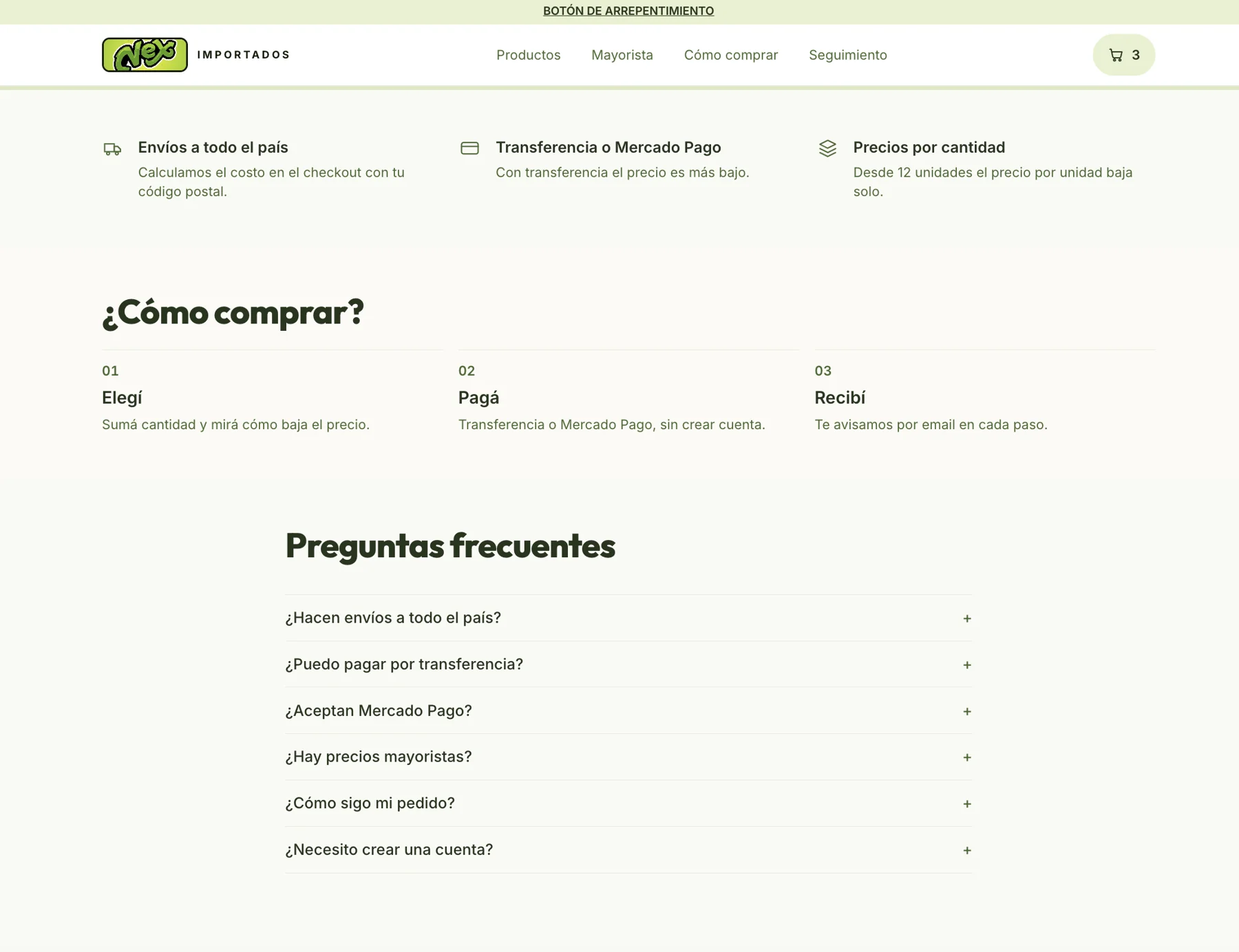 NEX Importados — Payment options and benefits