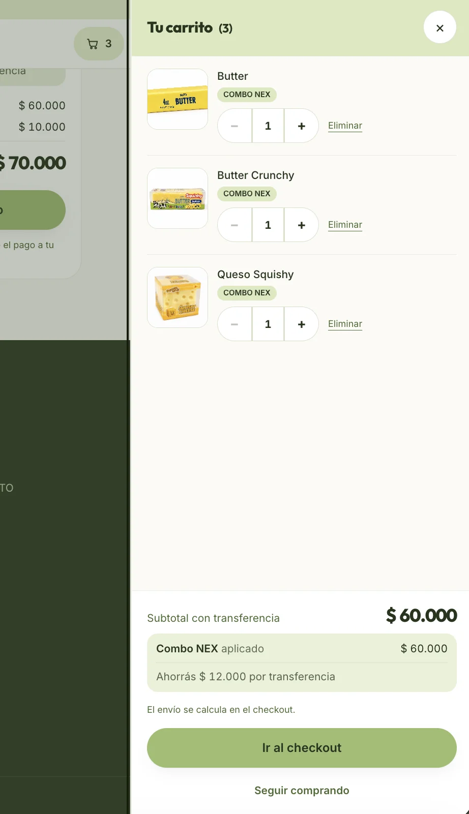 NEX Importados — Customer cart