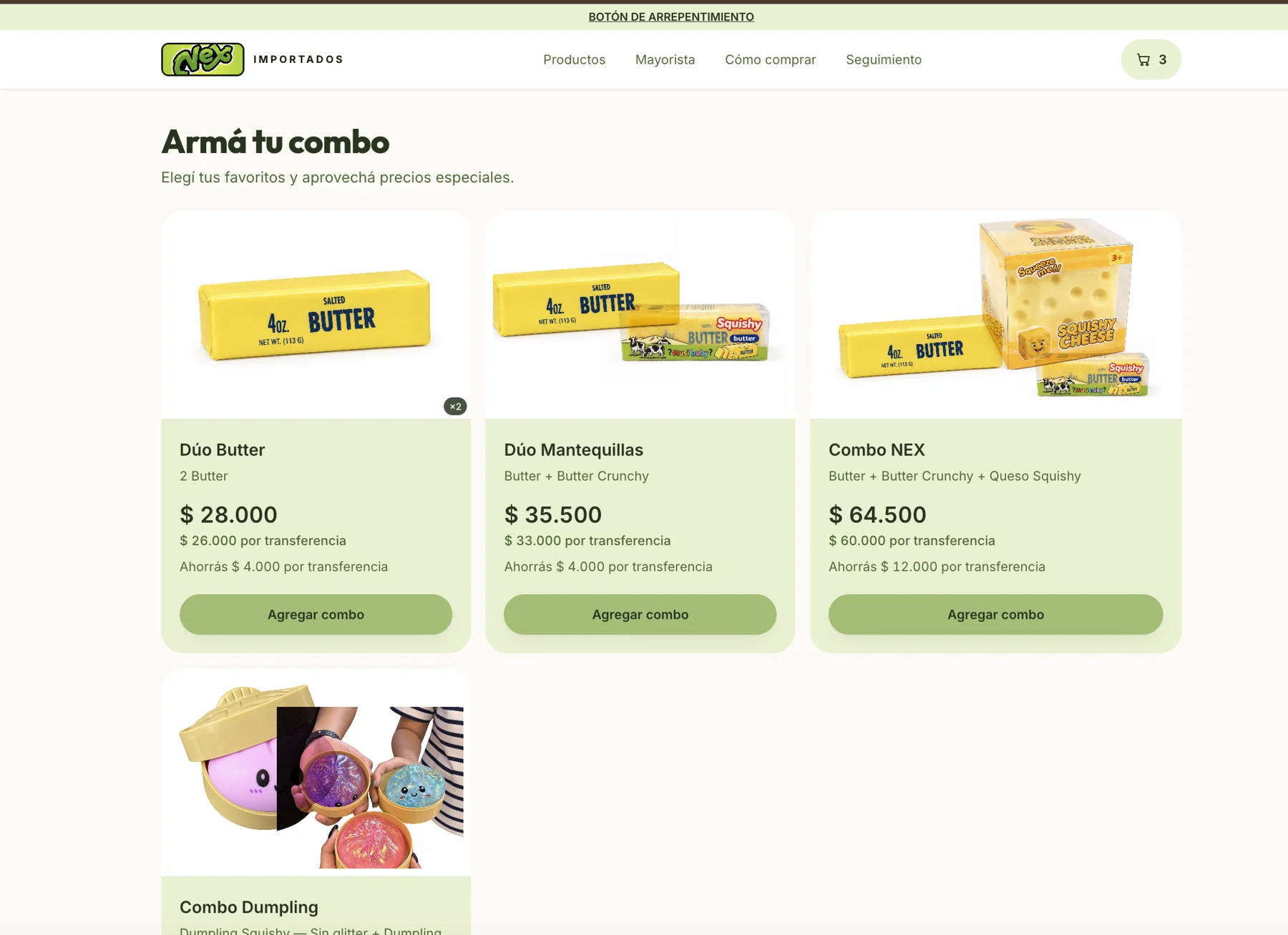 NEX Importados — Products and combos